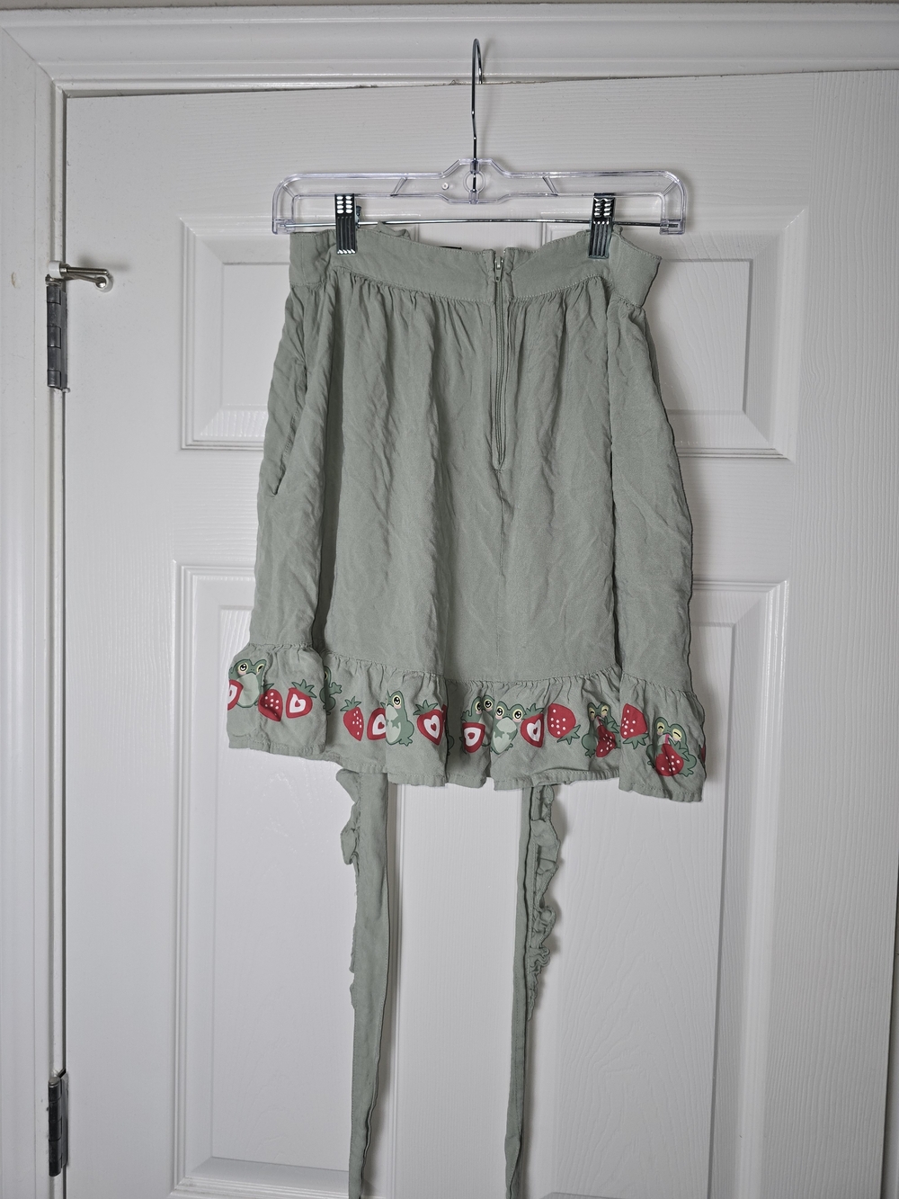 Hot Topic Sage Green Mini Skirt with Strawberry Trim Suspender Size Medium